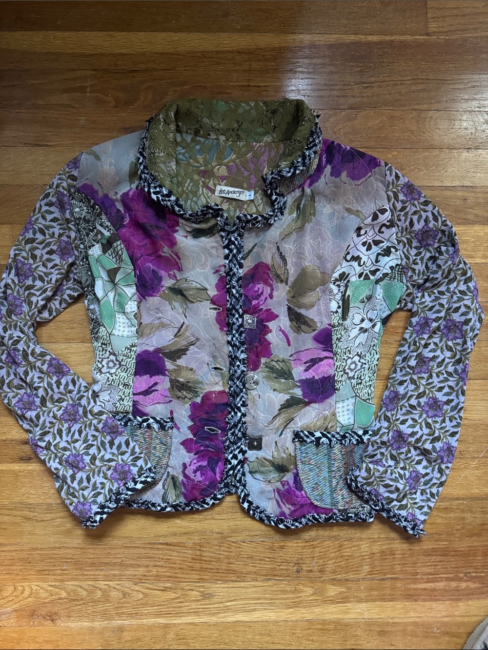 Lee Andersen Mixed Floral Patchwork Women's Blazer in Purple and Green